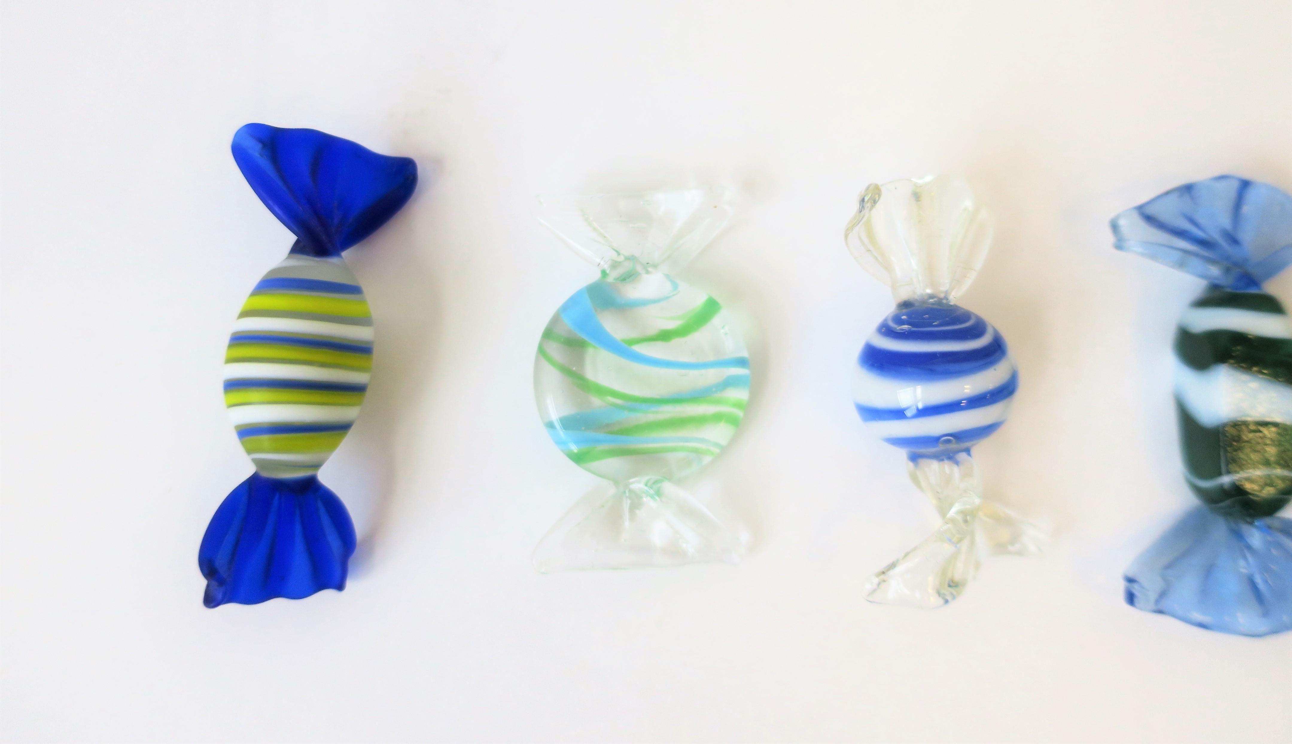 Hand-Crafted Blue and White Italian Murano Art Glass Candy Pieces