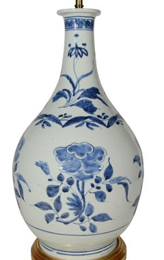 Blue and White Japanese Arita Mid 17th Century Antique Porcelain Table Lamp