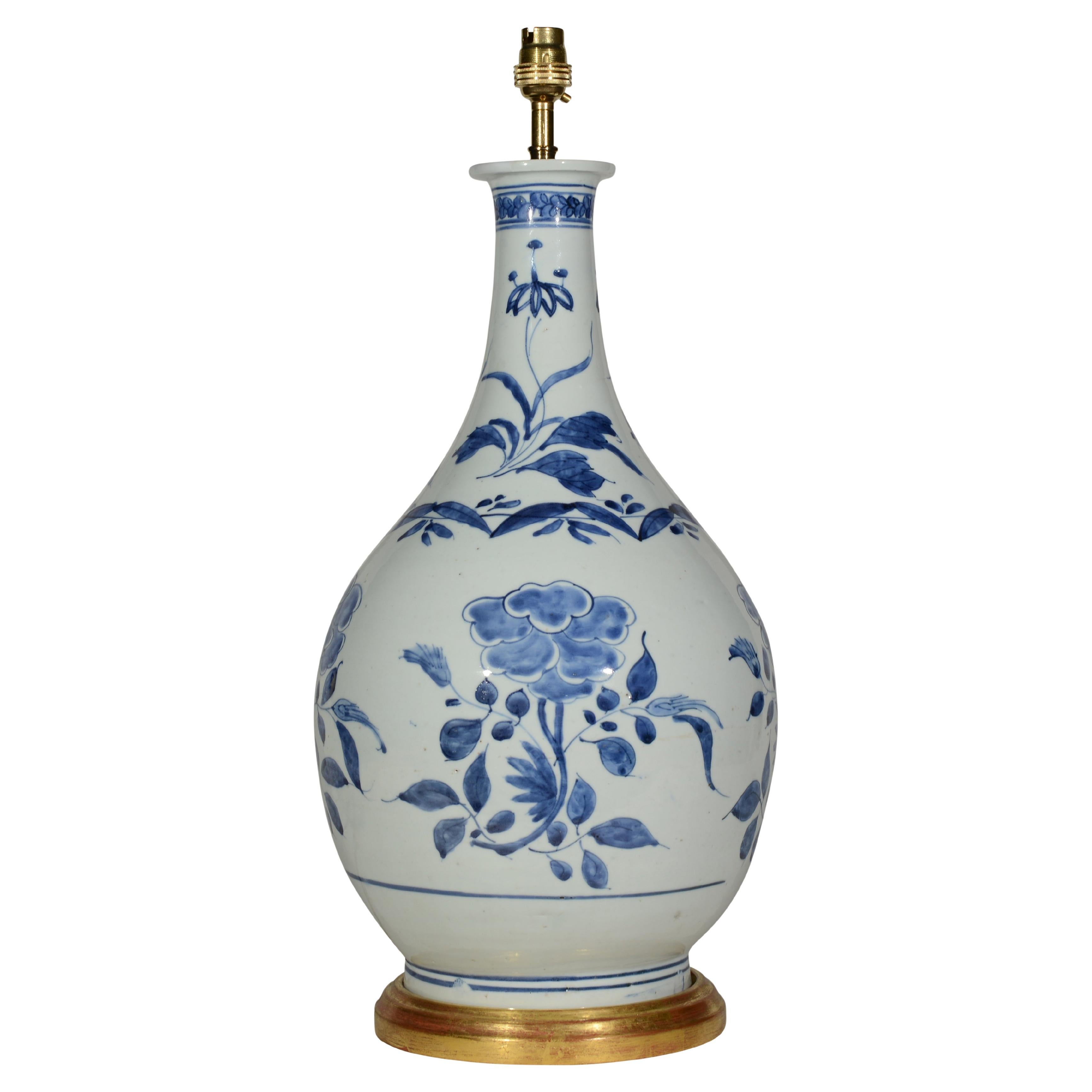 Blue and White Japanese Arita Mid 17th Century Antique Porcelain Table Lamp