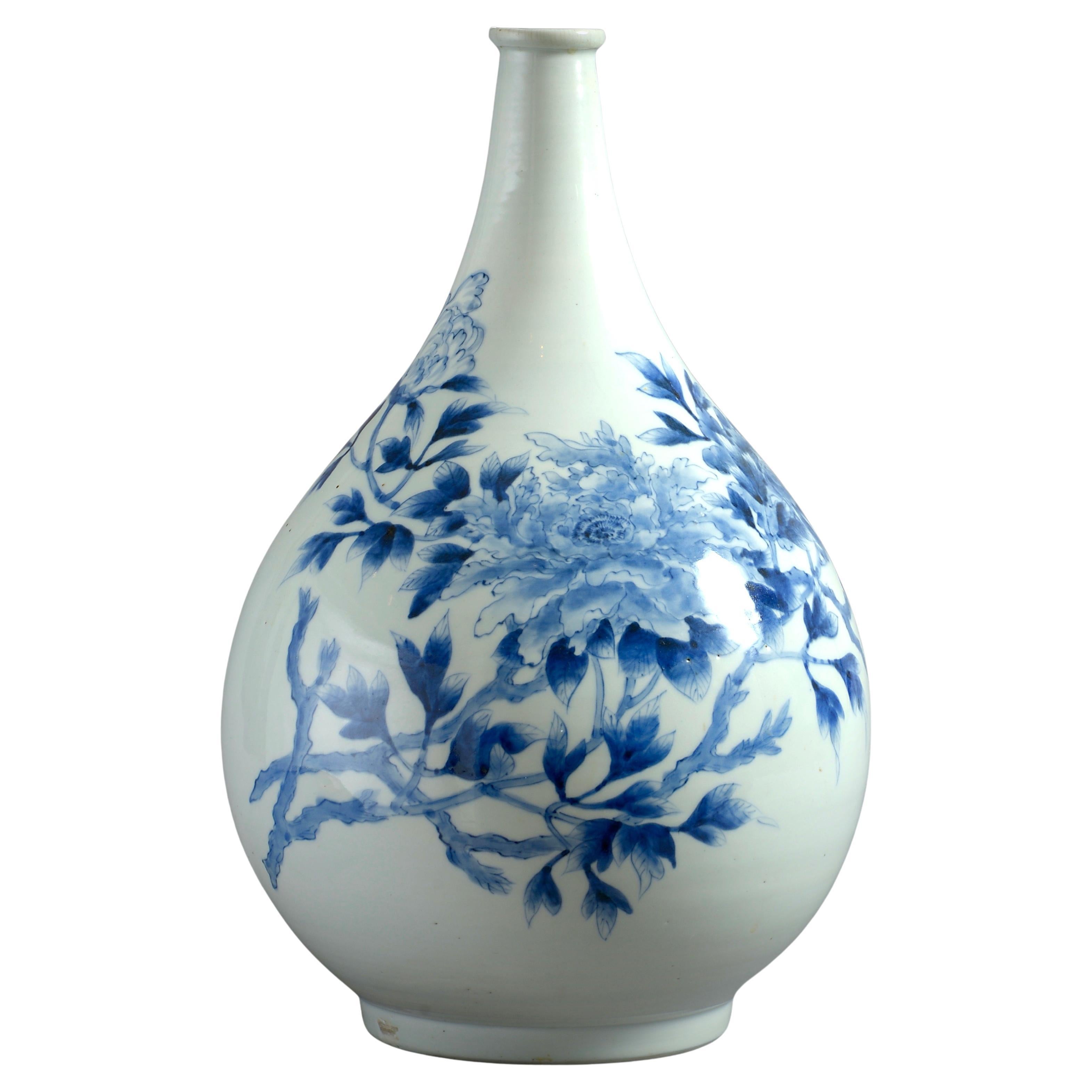 Blue-and-White Japanese Bottle Vase, Meiji Period