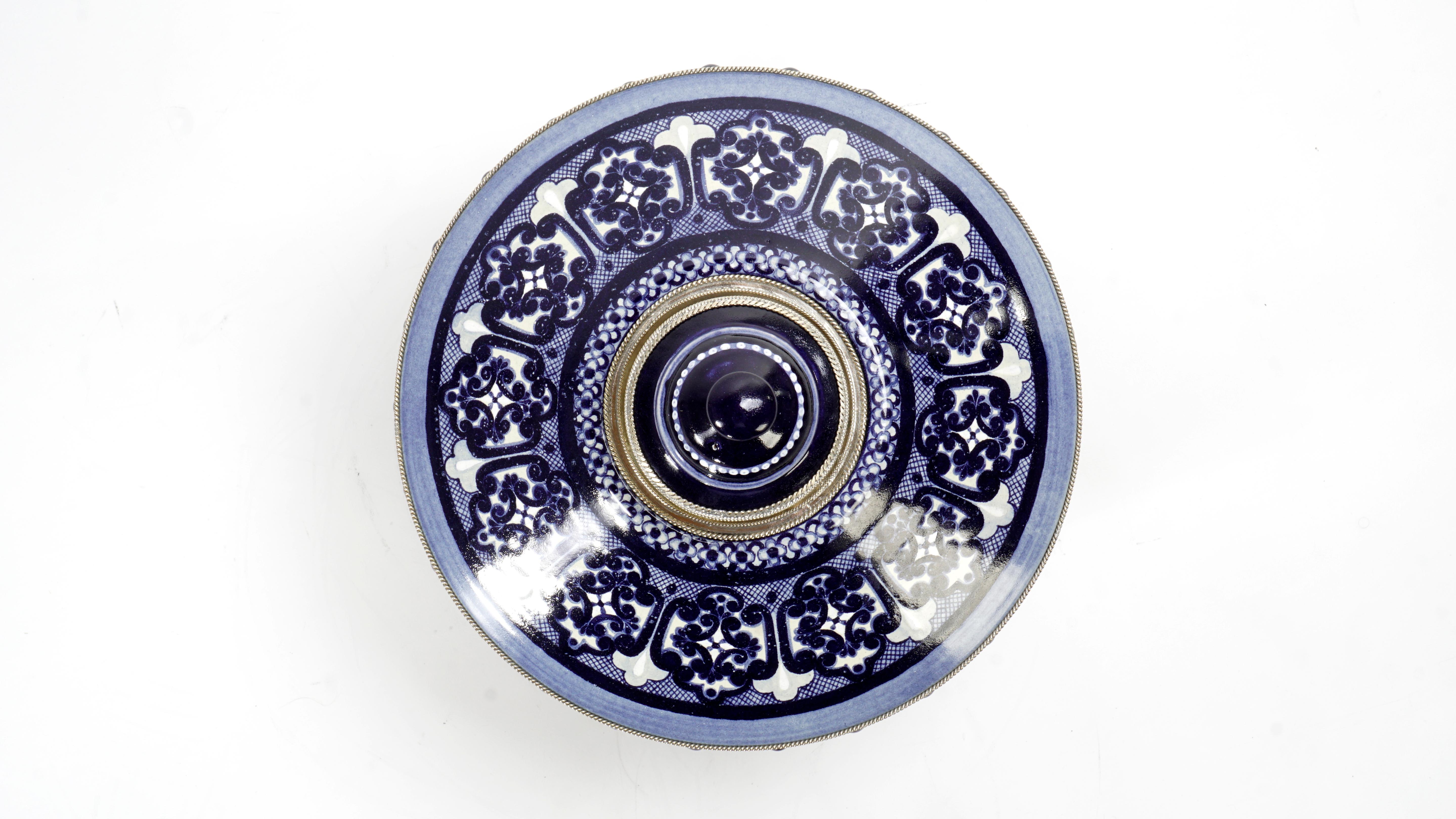 Other Blue and White Jar, Ceramic and White Metal ‘alpaca’, Handmade