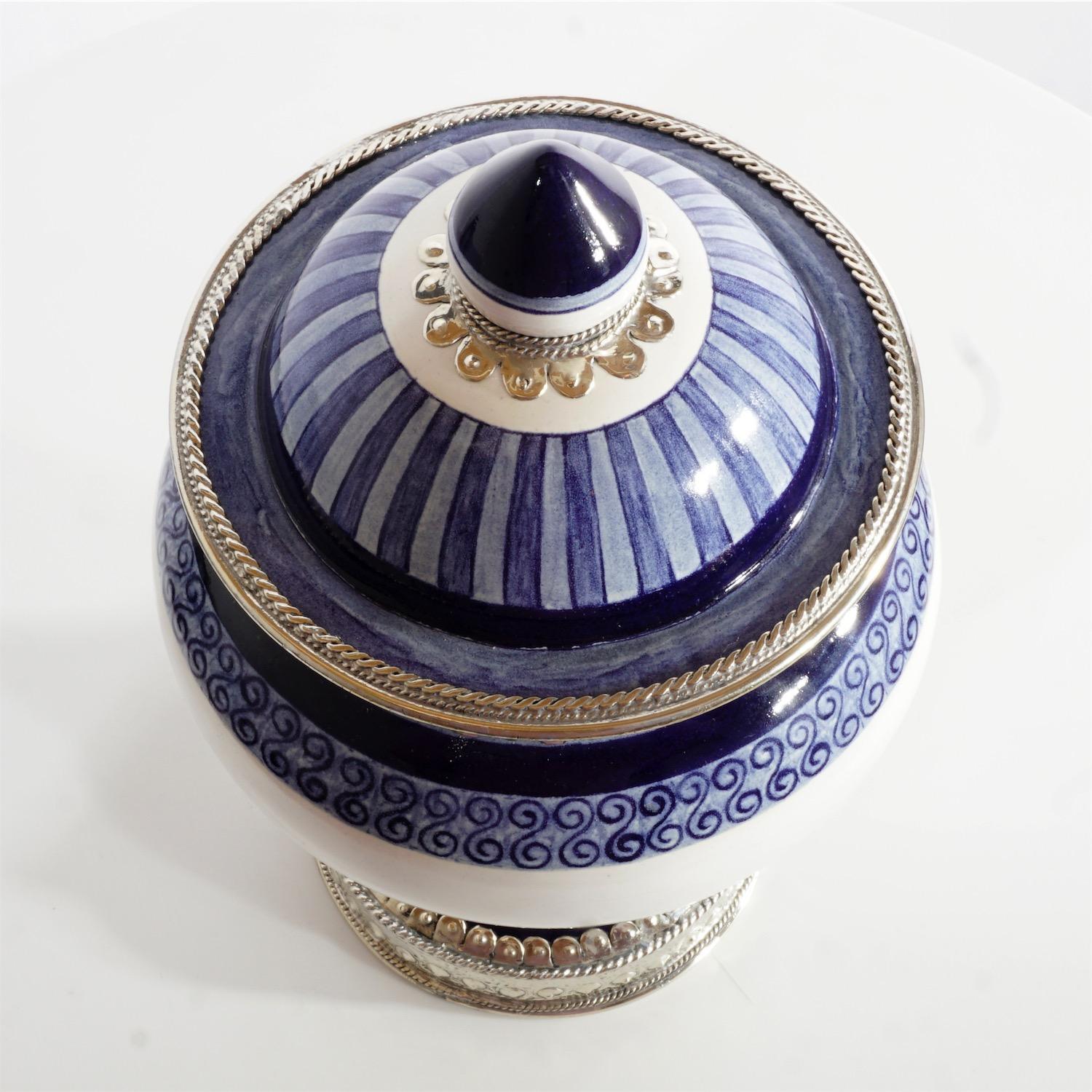 Other Blue and White Jar, Ceramic and White Metal ‘Alpaca’, Handmade