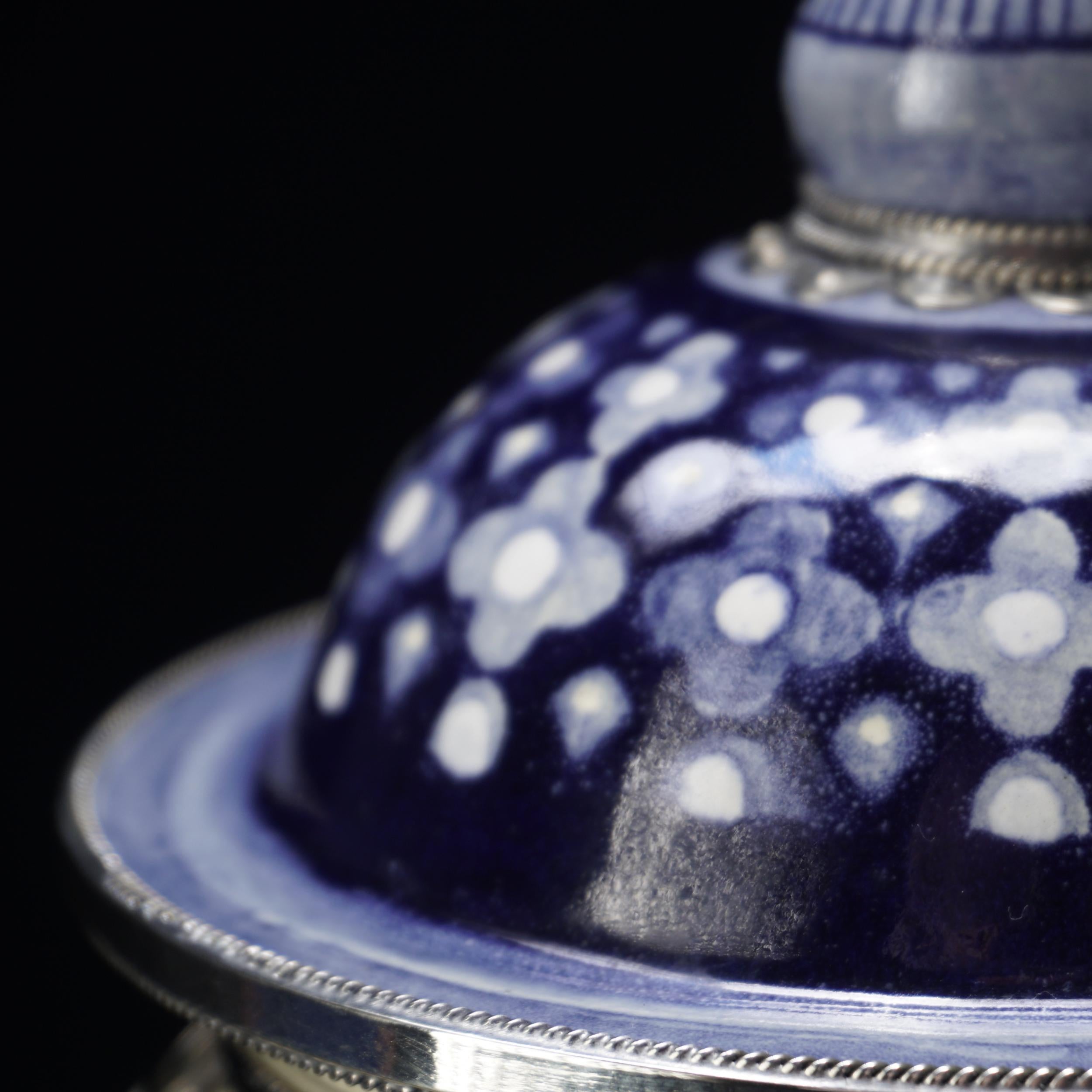 Other Blue and White Jar, Ceramic and White Metal ‘Alpaca’, Handmade with Cherubs
