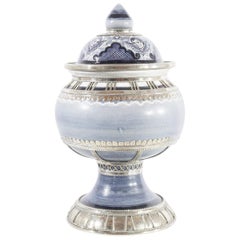 Blue and White Jar, Ceramic and White Metal ‘Alpaca’, Handmade with Cherubs