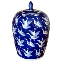 Blue and White Jar Cobalt Chinese Swan Vase Made in China SALE