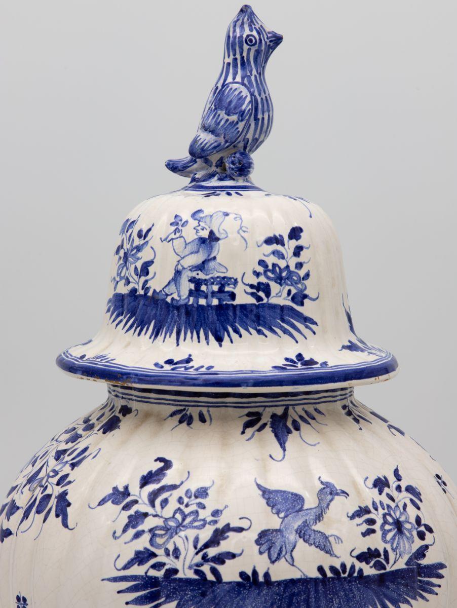 20th Century Blue and White Jar with Bird Figure