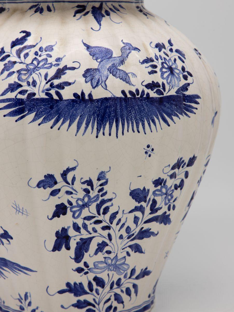 Ceramic Blue and White Jar with Bird Figure