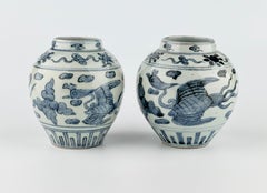 Blue and White Jars with Phoenix amid Clouds, Mid-Late Ming Dynasty