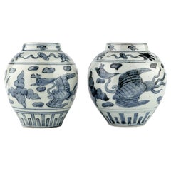 Antique Blue and White Jars with Phoenix amid Clouds, Mid-Late Ming Dynasty