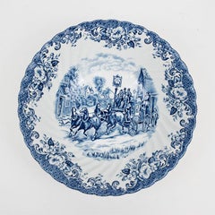 Blue and White Johnson Brothers Ceramic Ironstone Bowl Coaching Scene, England