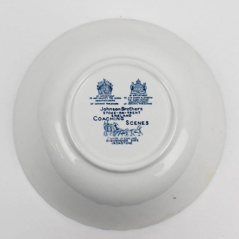 Belle Époque Blue and White Johnson Brothers Ceramic Ironstone Bowl Coaching Scene, England