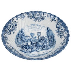 Blue and White Johnson Brothers Ceramic Ironstone Bowl Coaching Scene, England