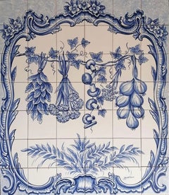 Hanging Vegetables Tile Mural in Pure Clay and Fine Ceramic, Portuguese Tiles