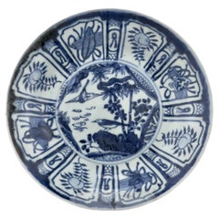 Antique Blue And White Kraak Plate, Late Ming Dynasty
