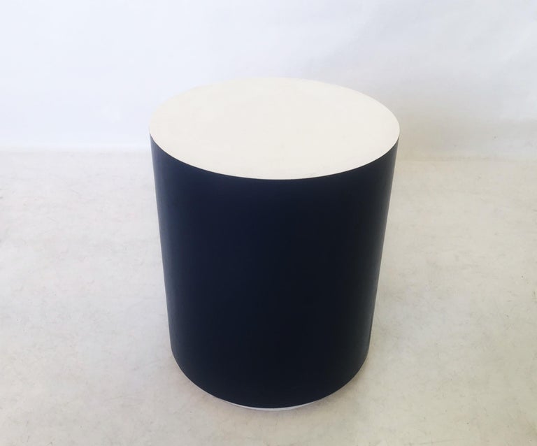 American Blue and White Lacquered Modern Drum Accent Table For Sale