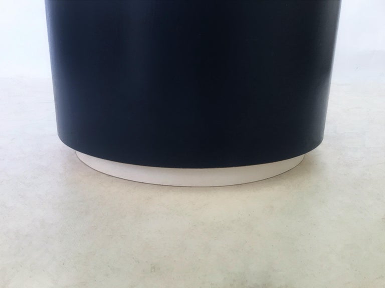 Blue and White Lacquered Modern Drum Accent Table For Sale 1