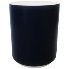 Blue and White Lacquered Modern Drum Accent Table