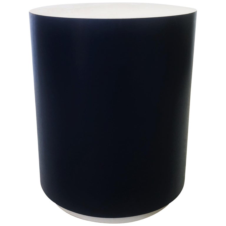 Blue and White Lacquered Modern Drum Accent Table For Sale