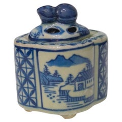 Blue and White Lidded Porcelain Vessel Burner – East Asian, Early 20th Century
