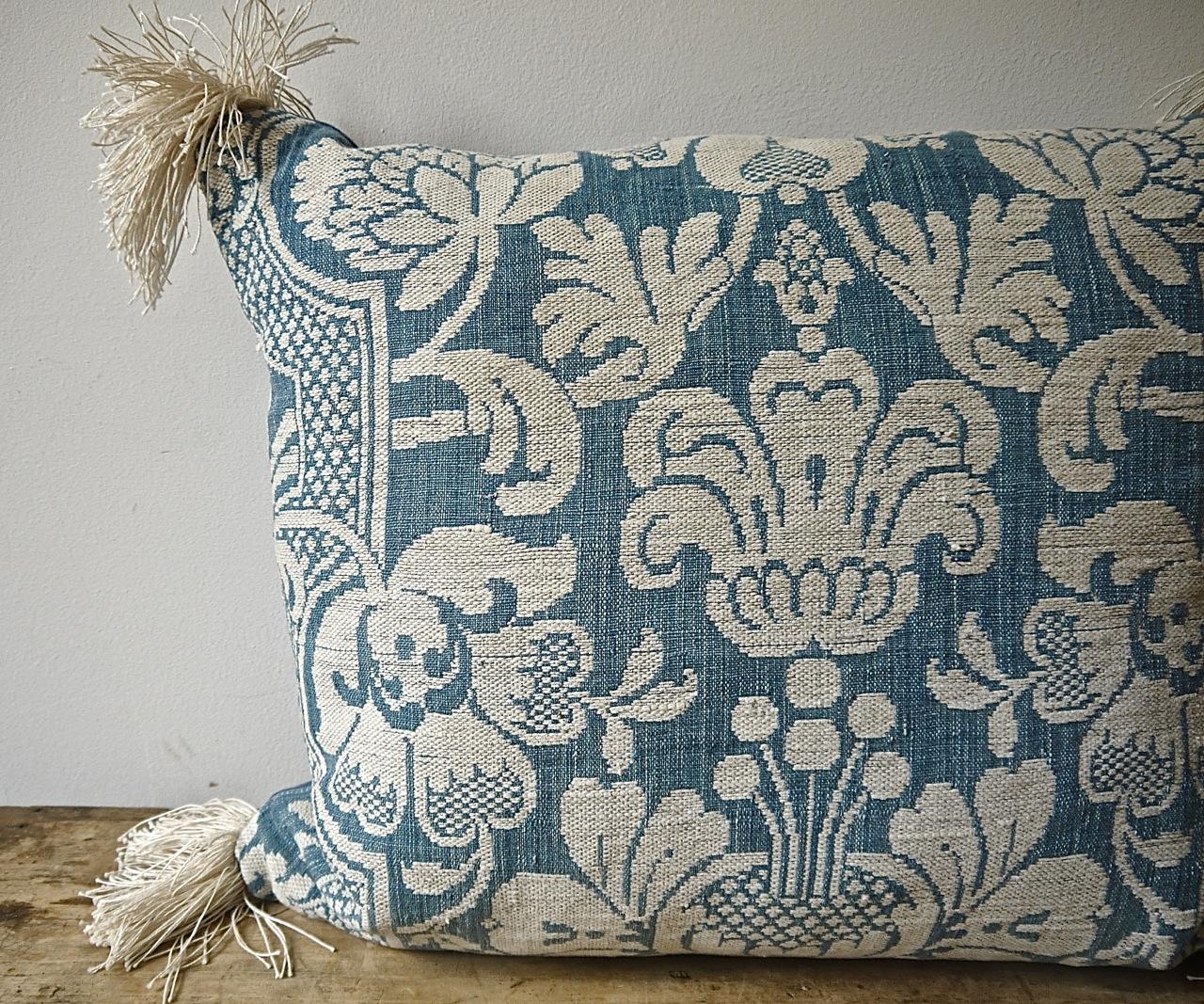Woven Blue and White Linen and Cotton Pillows, French, circa 1760s