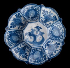 Blue and White Lobed Dish with Fruit Still Life Delft, circa 1680