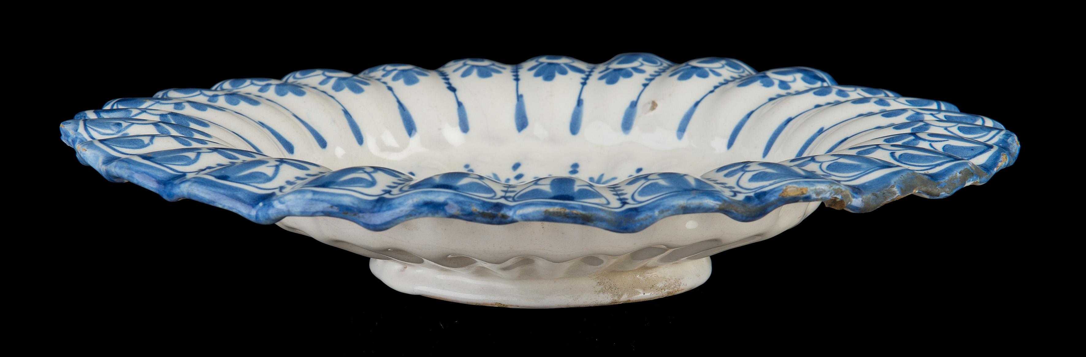 Blue and White Lobed Dish with Landscape, Northern Netherlands, 1640-1660 For Sale 2