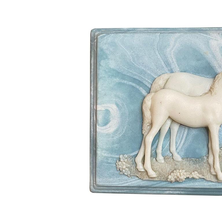 Equestrian and horse lovers rejoice! A beautiful rectangular blue marbled box is the perfect way to add a touch of classical timeless style. Often known as inoclay, these timeless jewelry boxes or trinket boxes became popular because of their