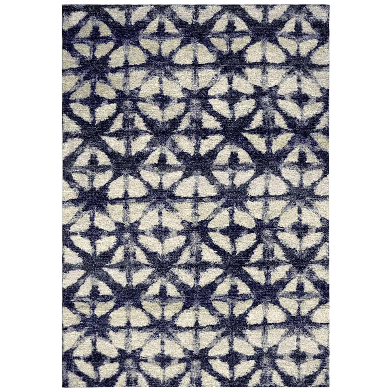 Blue and White Modern Handwoven Rug from Batik Collection by Gordian Rugs For Sale