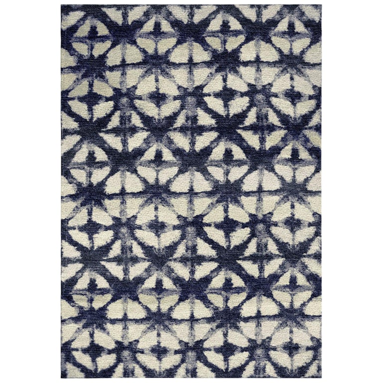 Blue and White Modern Handwoven Rug from Batik Collection by Gordian