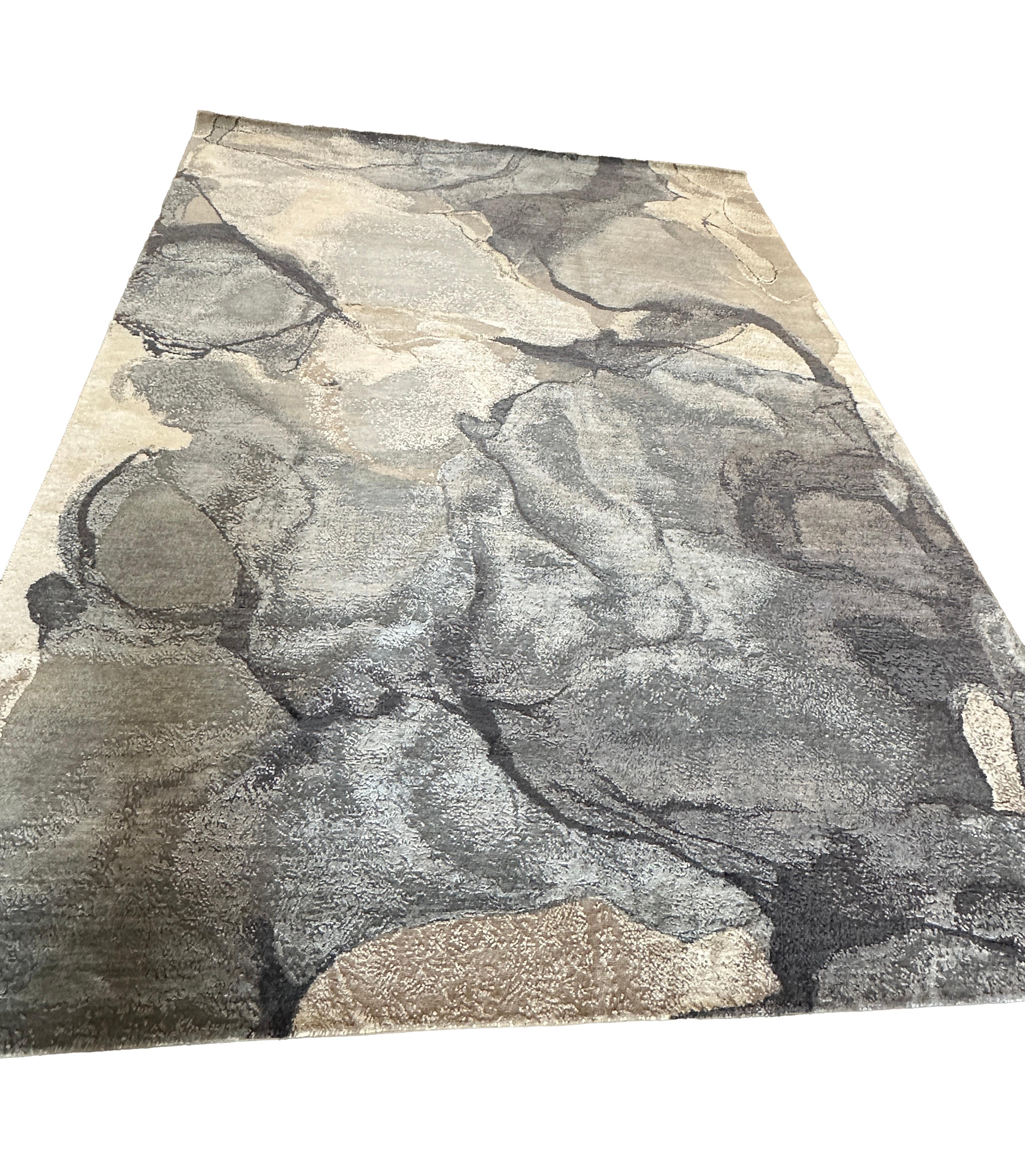 Blue and White Modern Silk and Wool Rug For Sale 1
