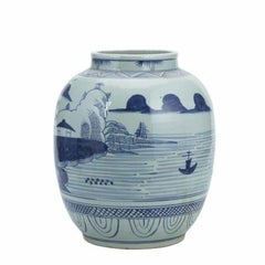 Blue and White Mountain Village Lantern Jar