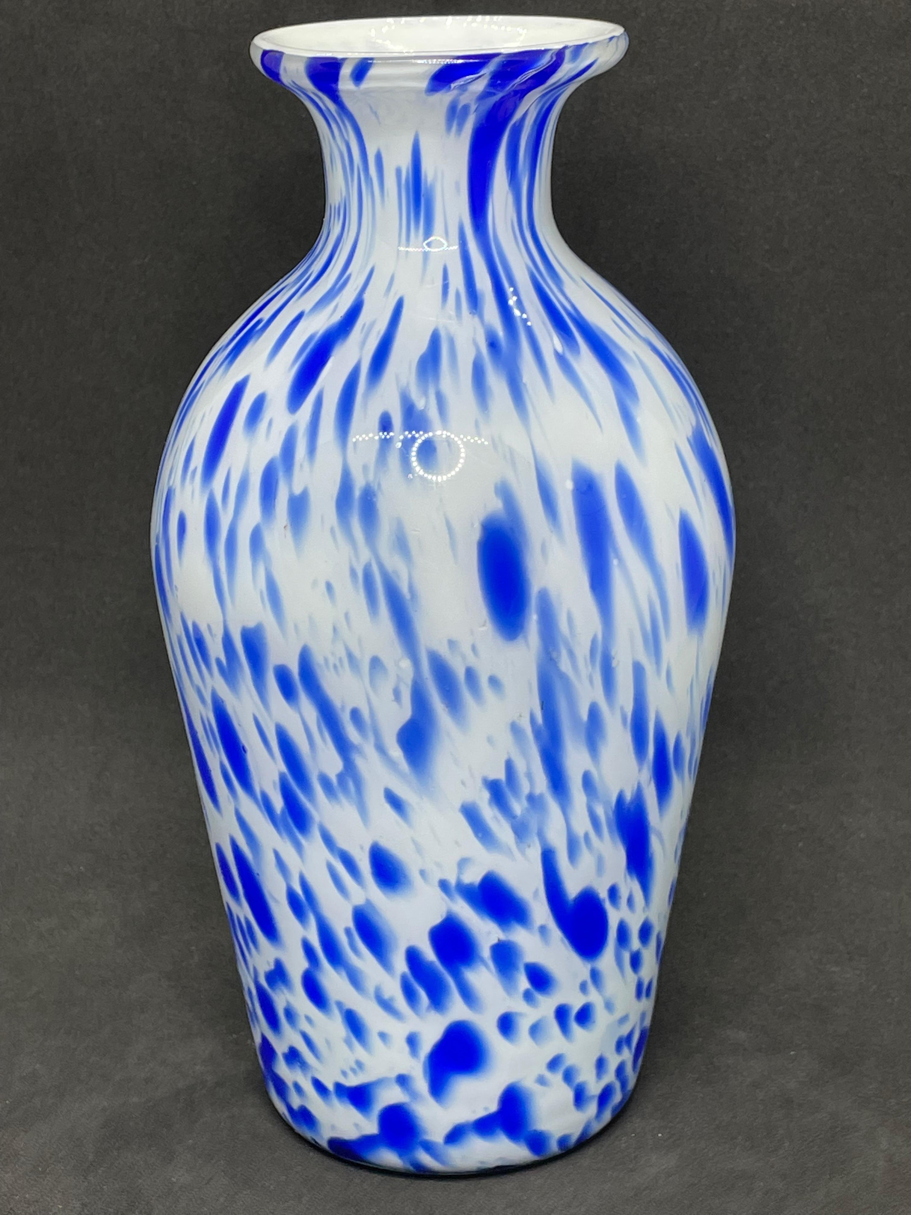 Mid-Century Modern Blue and White Murano Art Glass Flower Vase, Italy, 1970s