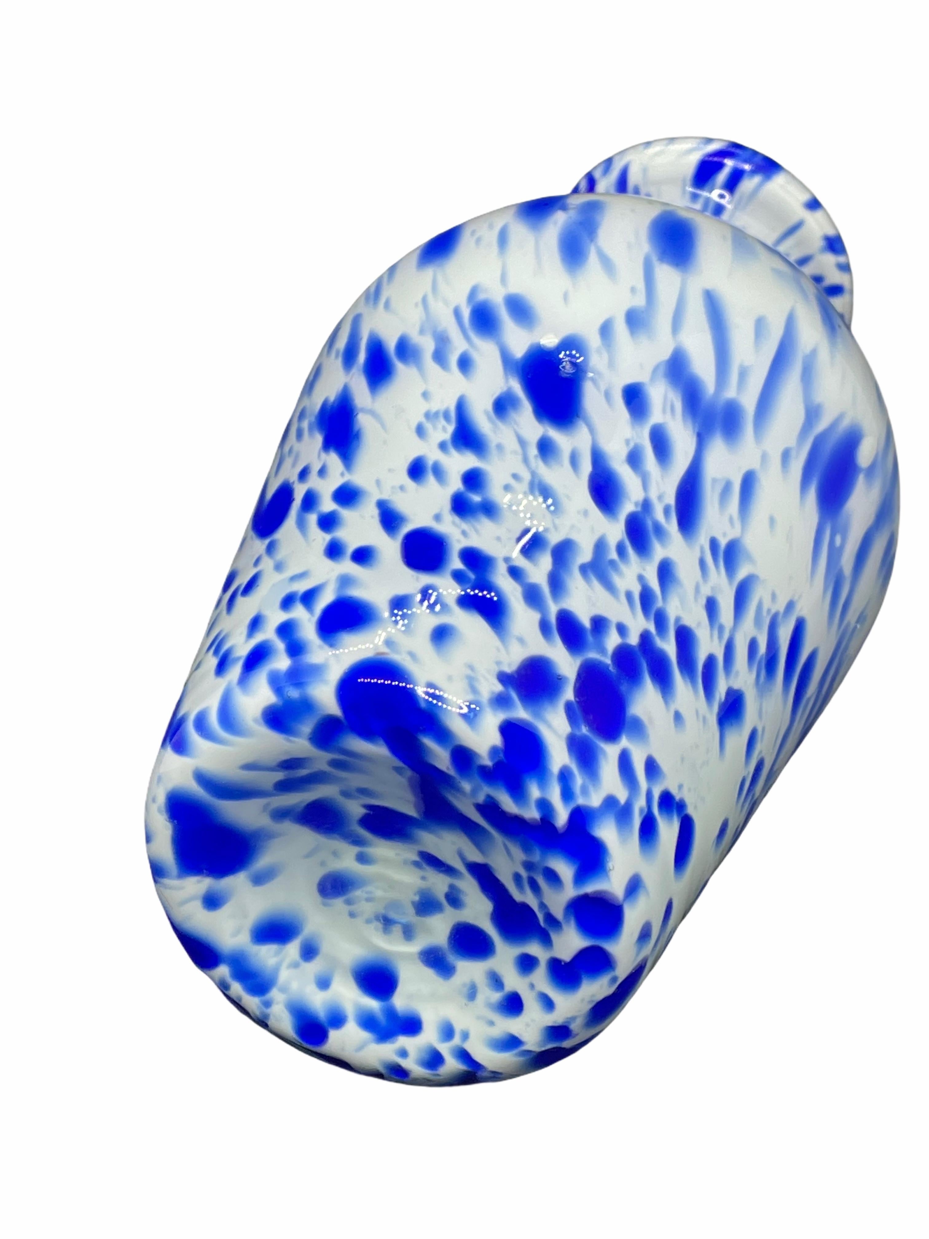 Italian Blue and White Murano Art Glass Flower Vase, Italy, 1970s