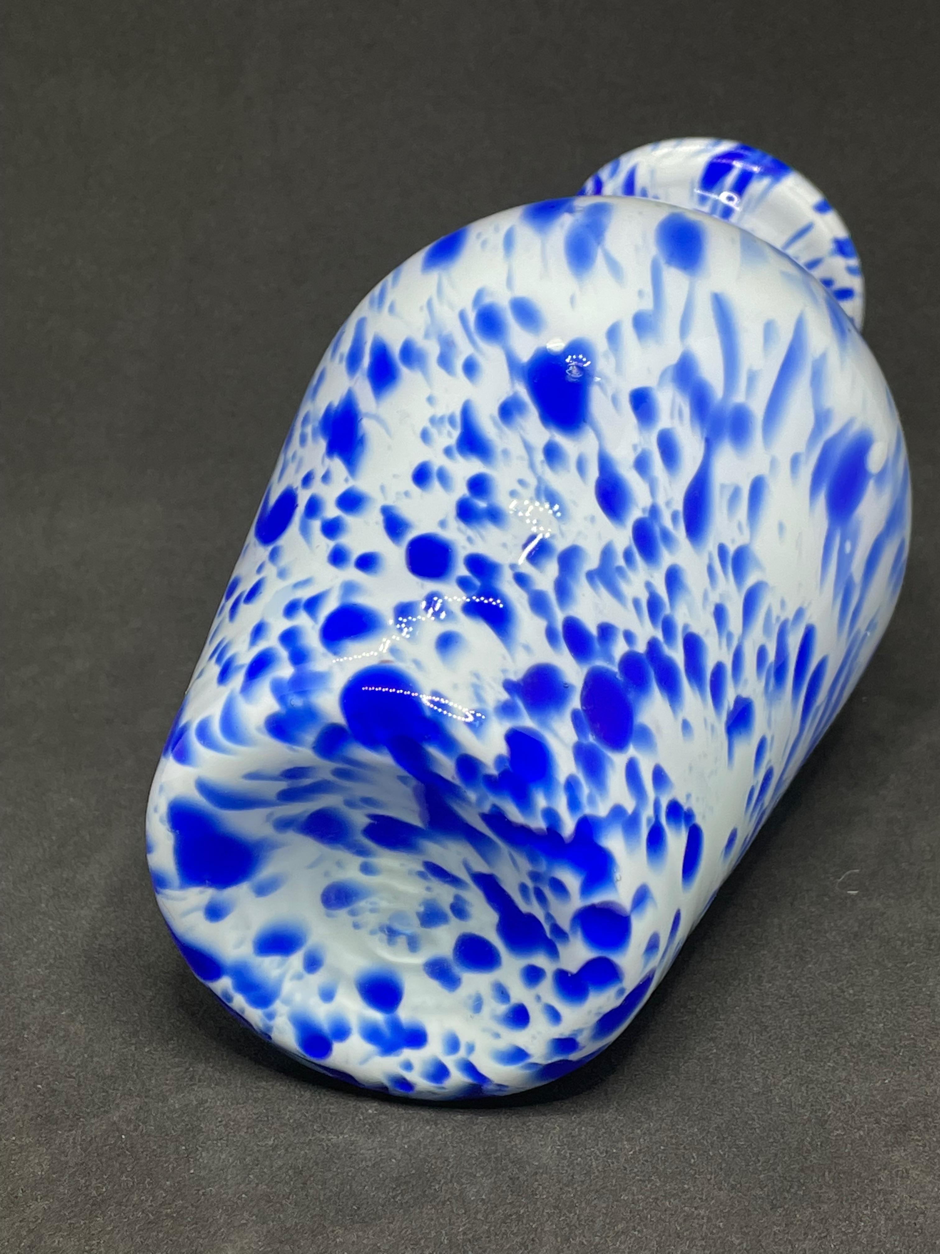 Hand-Crafted Blue and White Murano Art Glass Flower Vase, Italy, 1970s