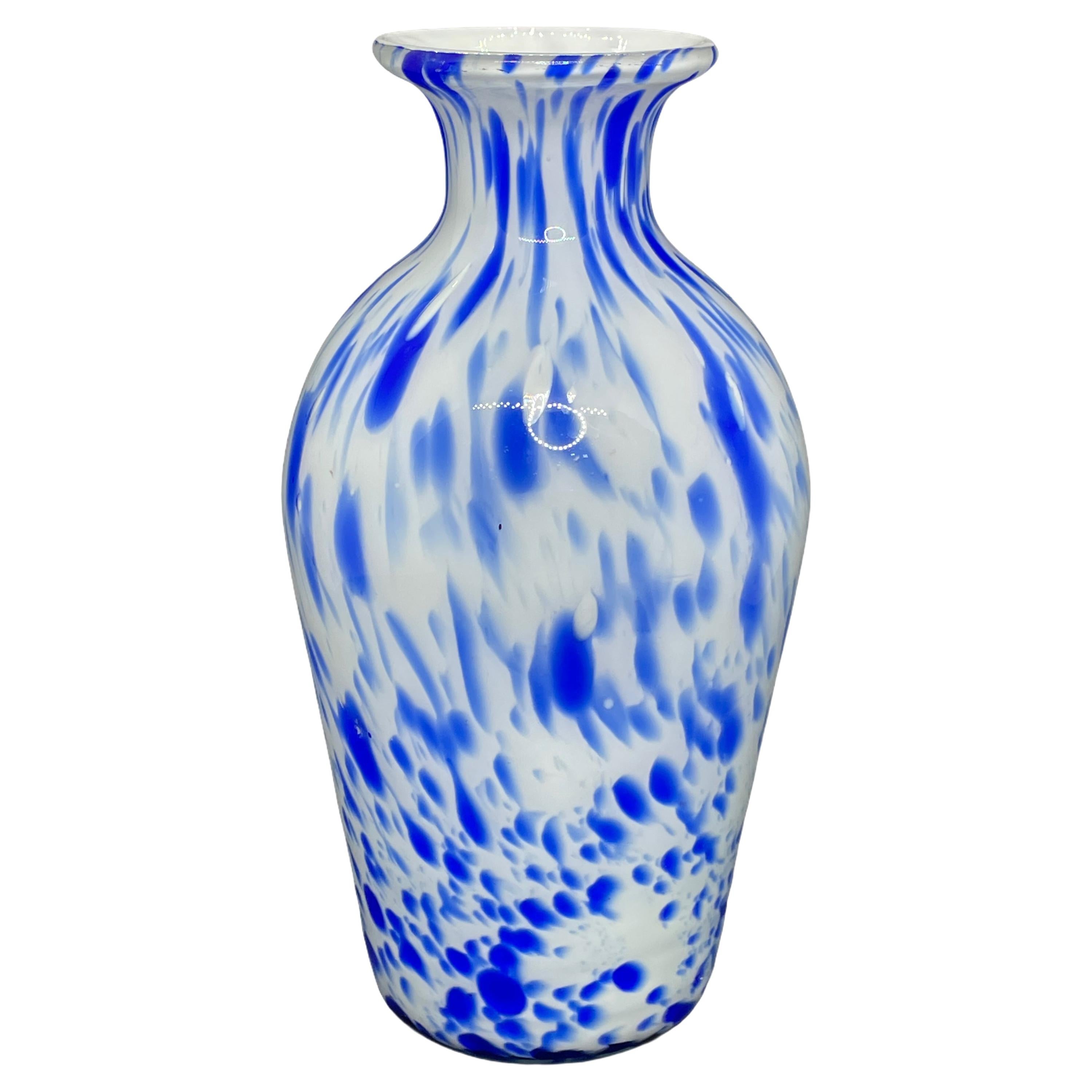 Blue and White Murano Art Glass Flower Vase, Italy, 1970s