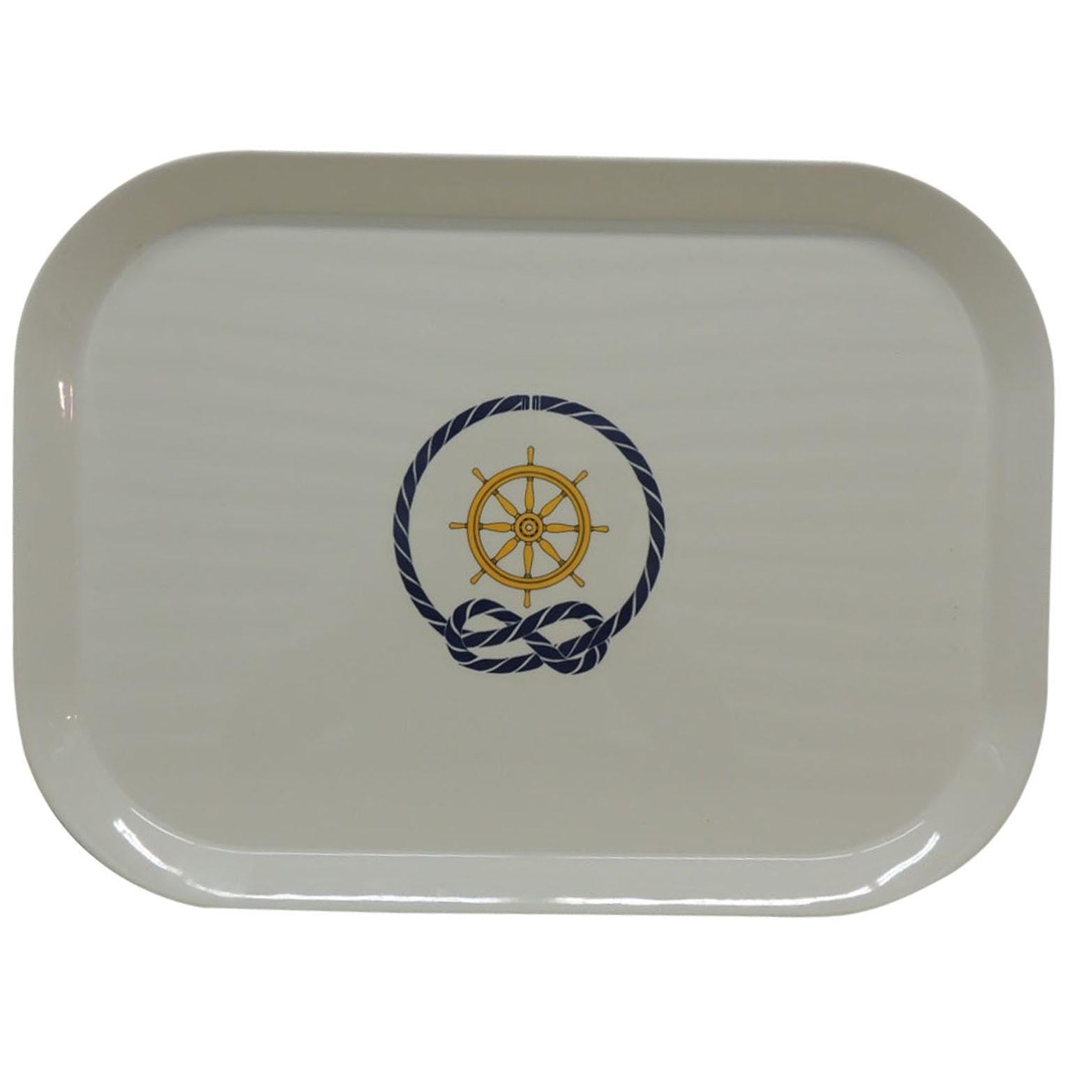 Blue and White Nautical Theme Oval Serving Tray