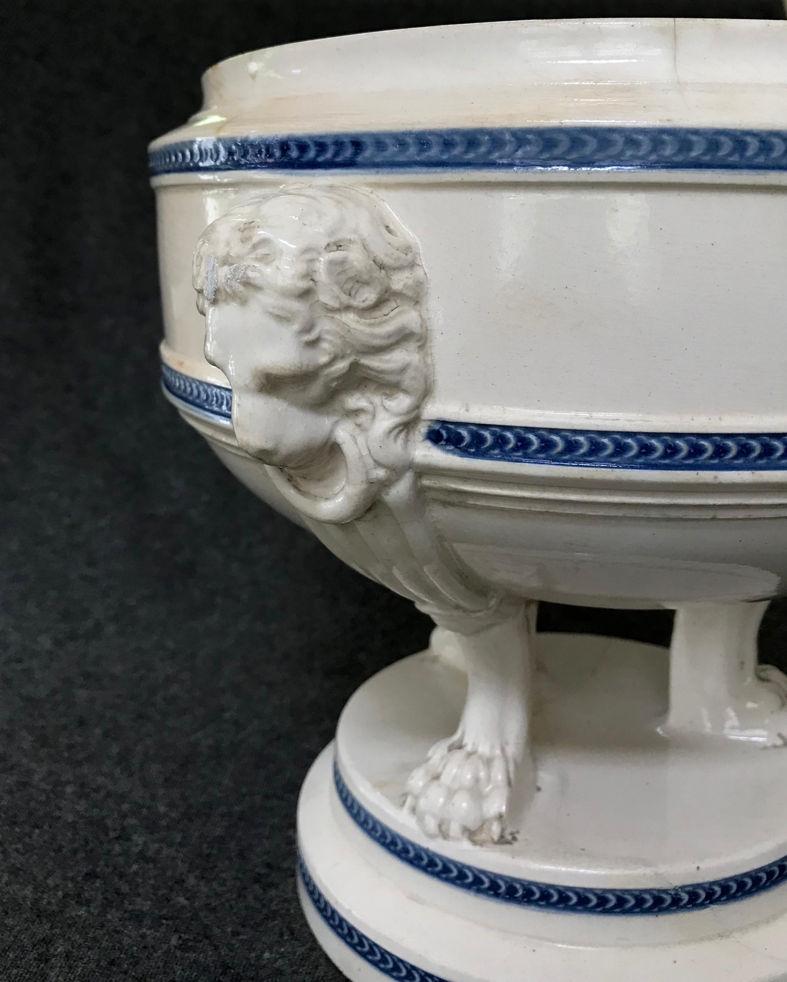 Blue and White Neoclassical Lion Mask Cachepot Tureen 2