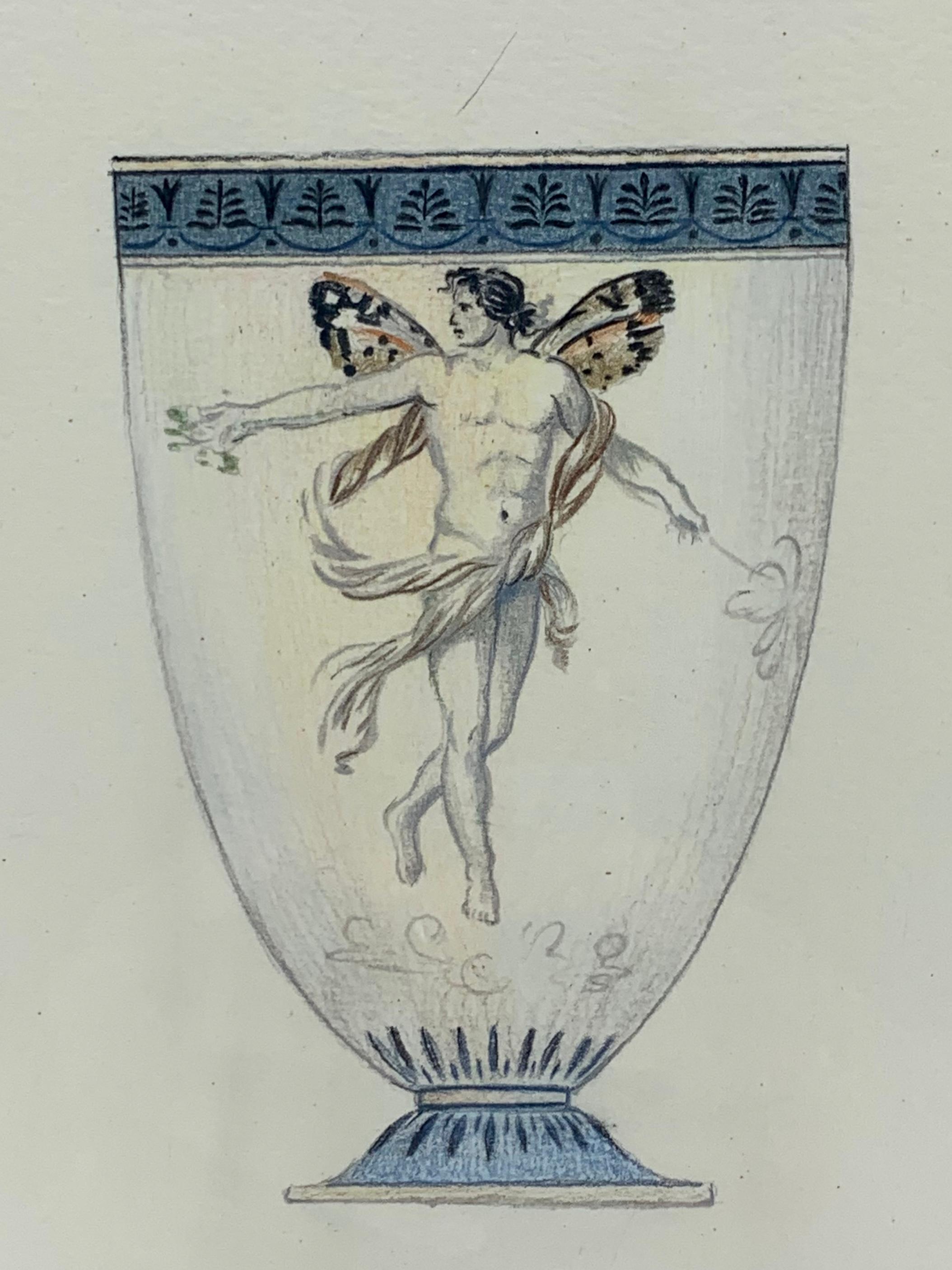 Néoclassique Dessin de figure mythologique néoclassique bleue et blanche en vente