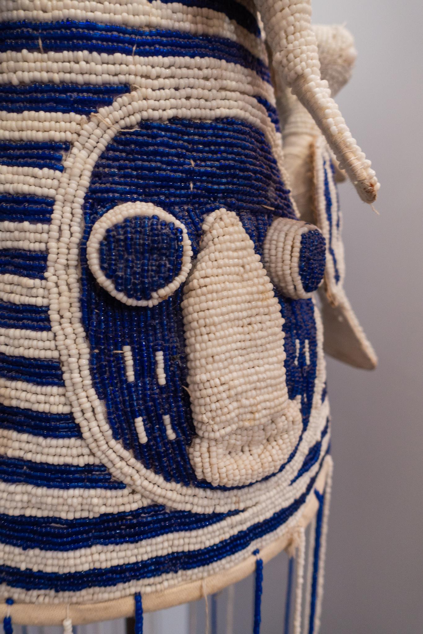 Blue and White Nigerian Beaded Headdress In Good Condition In New York, NY
