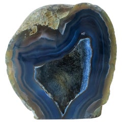 Vintage Blue and White Onyx Agate Geode Natural Sculpture Piece