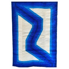Tapis Rya danois OpArt bleu et blanc par Hojer Eksport Wilton