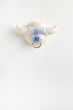 Blue and White Ox Ceramic Sculpture, Modern Design, New Creation Wall Art