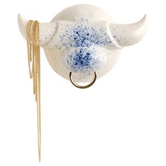 Blue and White Ox Ceramic Sculpture, Modern Design, New Creation Wall Art