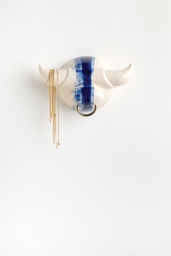 Blue and White Ox Ceramic Sculpture, Modern Design, New Creation Wall Art