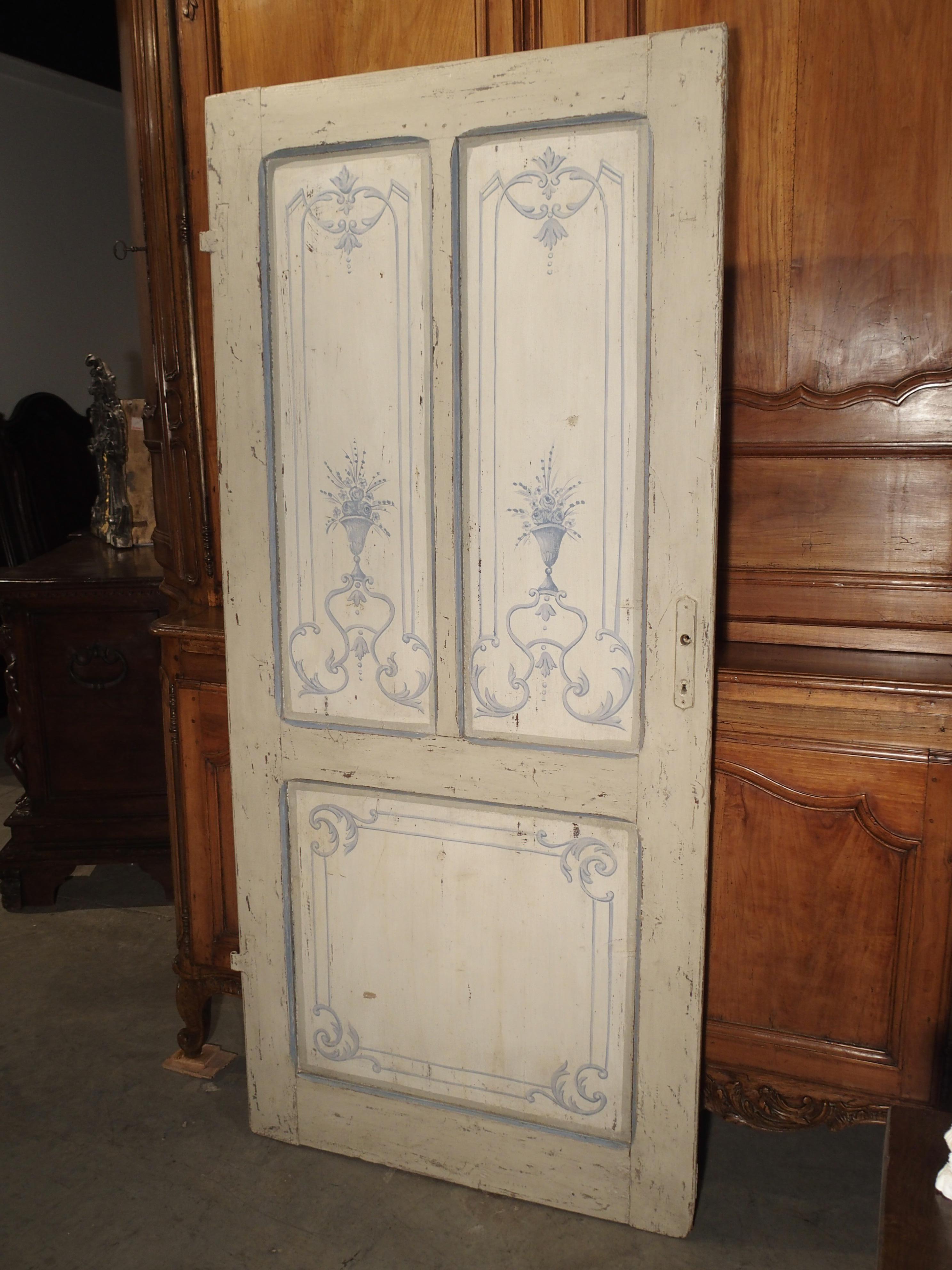 Blue and White Painted Antique Door from Lombardy, Italy circa 1850 12