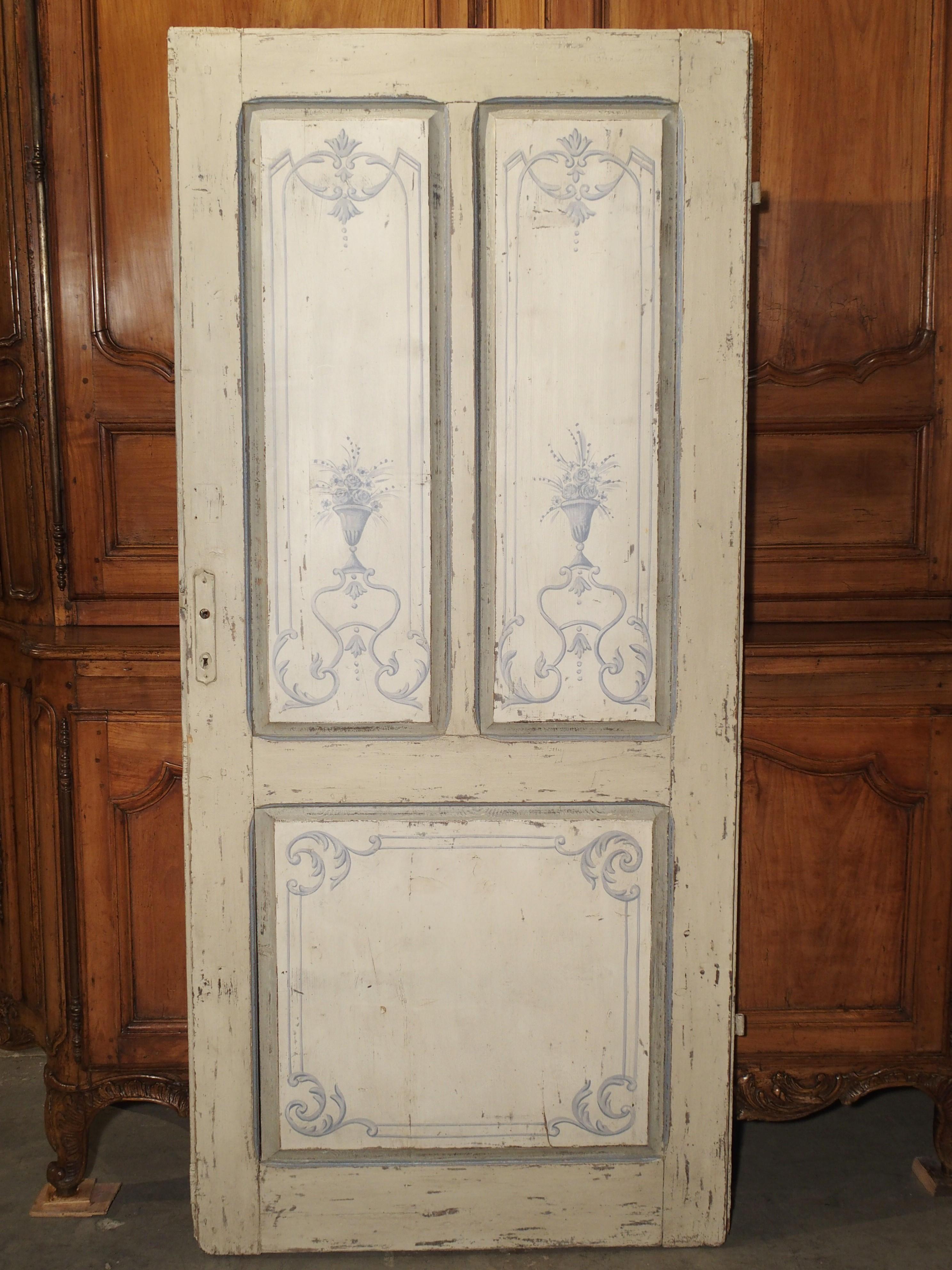 Neoclassical Blue and White Painted Antique Door from Lombardy, Italy circa 1850