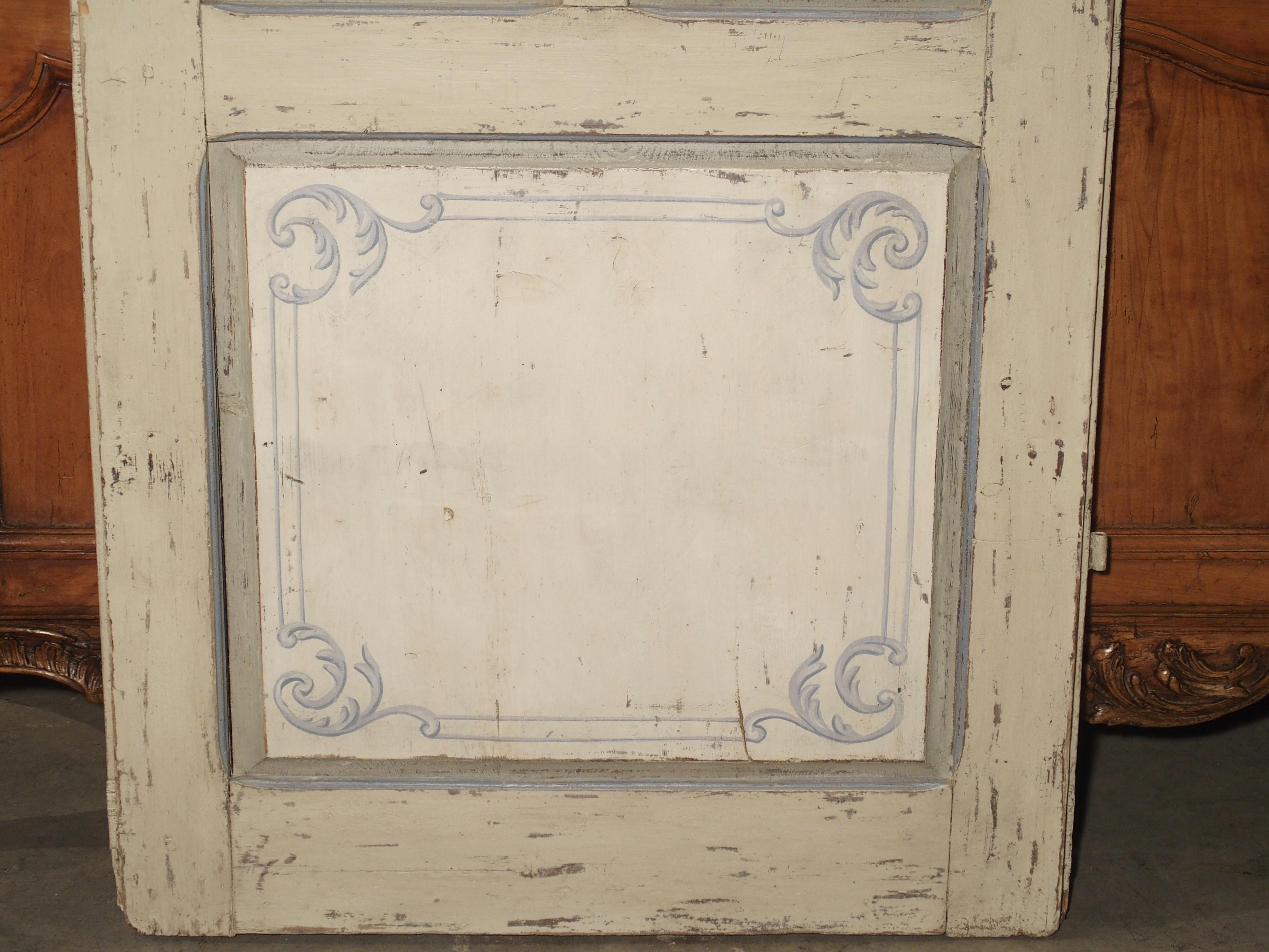 Italian Blue and White Painted Antique Door from Lombardy, Italy circa 1850