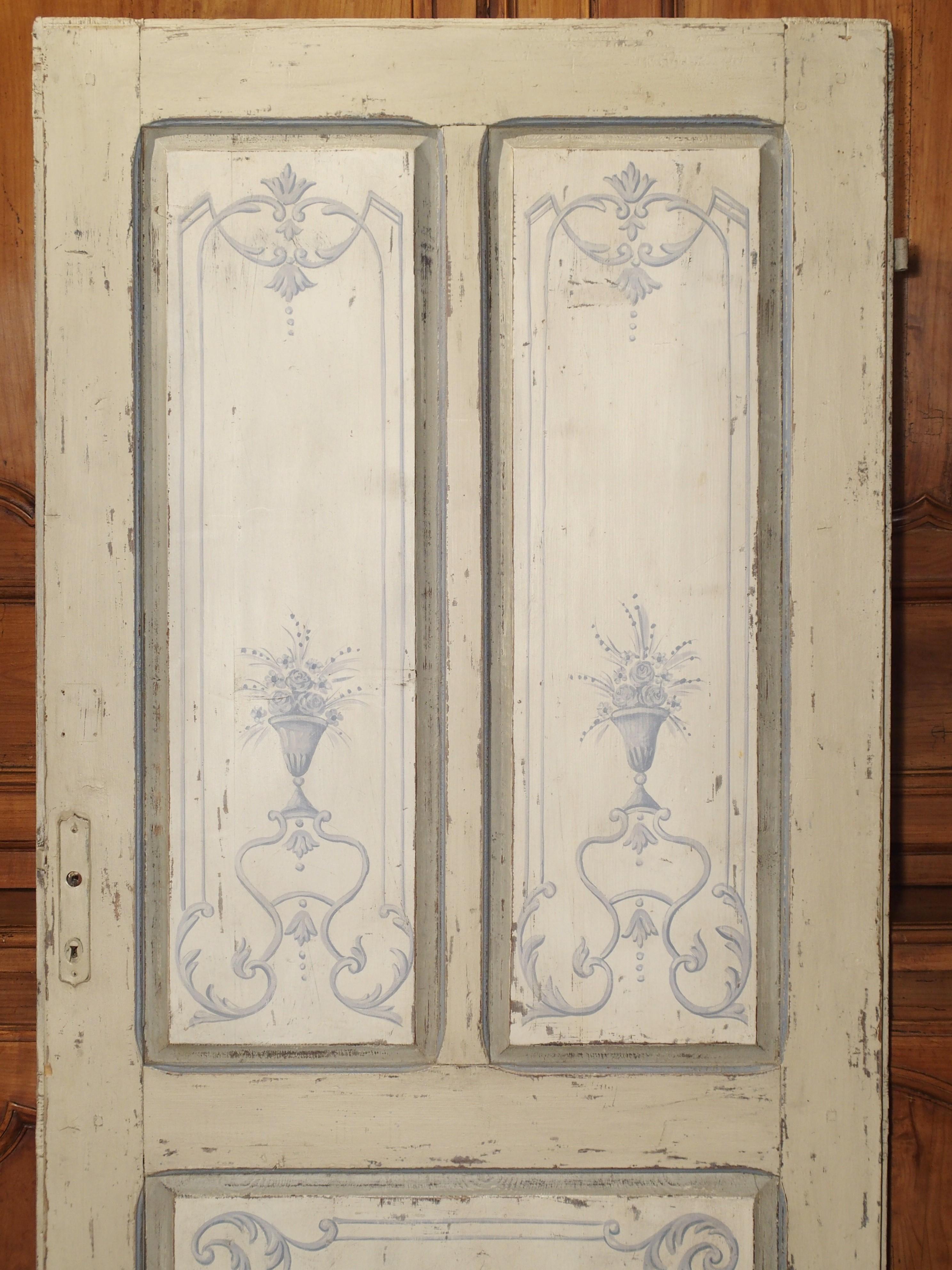 Blue and White Painted Antique Door from Lombardy, Italy circa 1850 In Good Condition In Dallas, TX