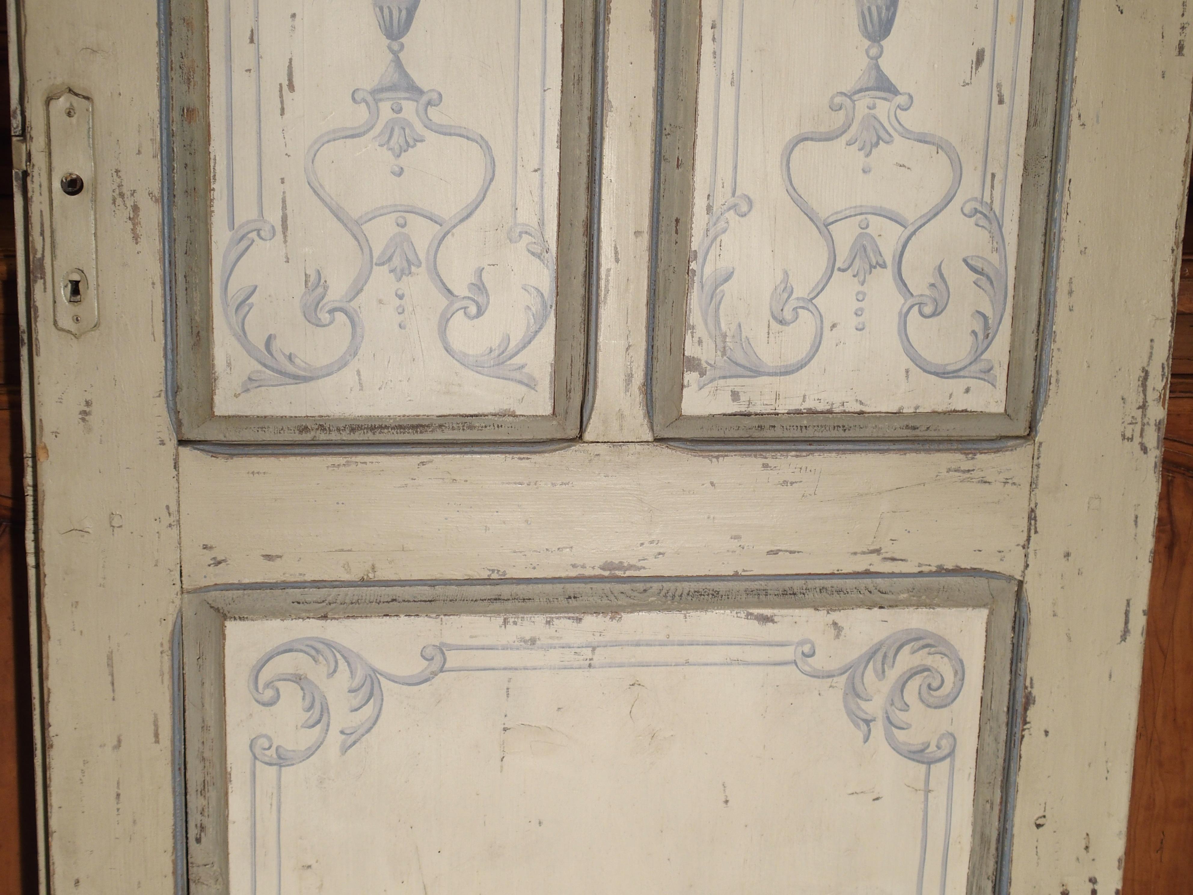 Wood Blue and White Painted Antique Door from Lombardy, Italy circa 1850