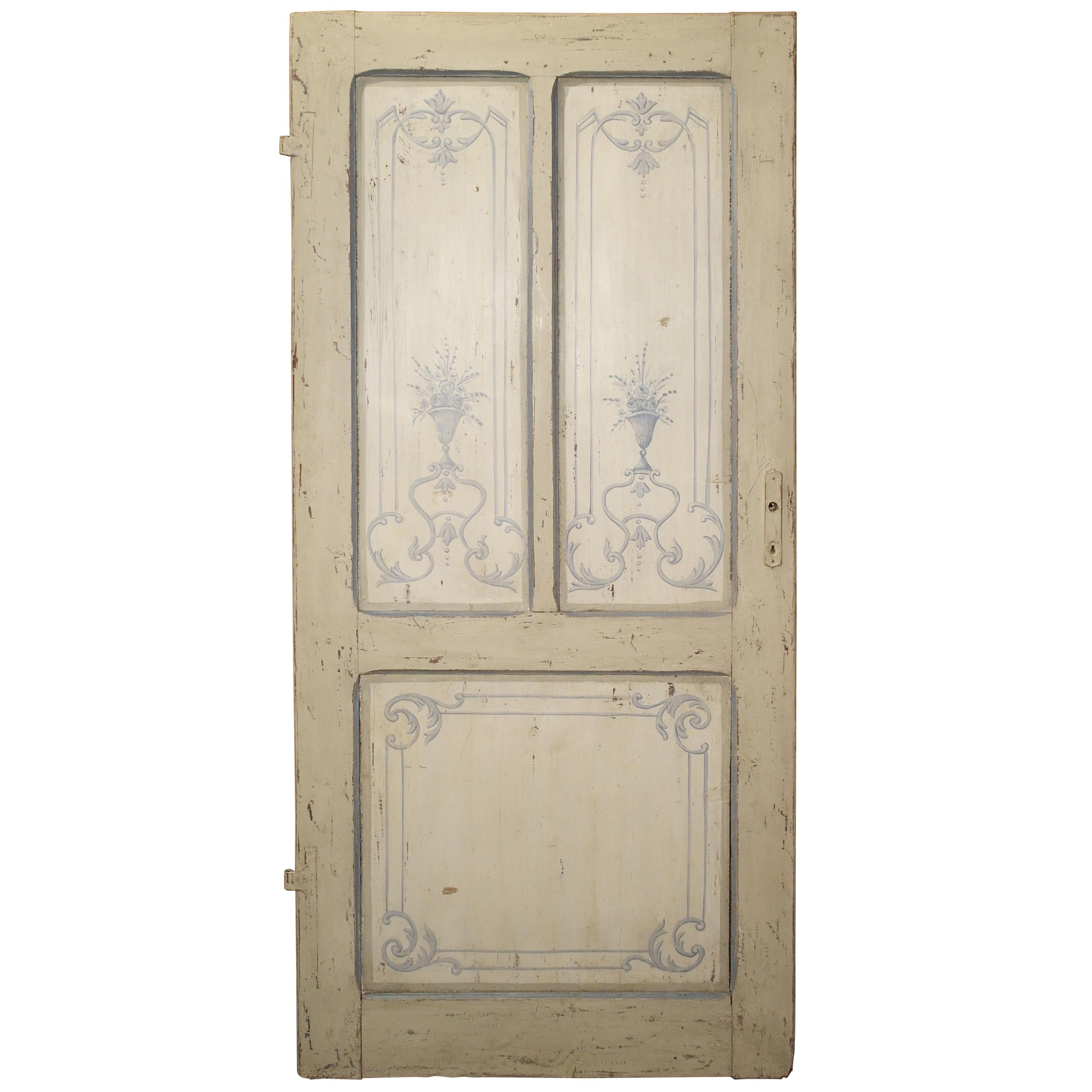 Blue and White Painted Antique Door from Lombardy, Italy circa 1850